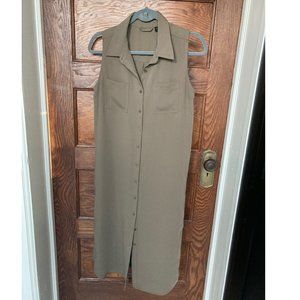 Adrienne Vittadini Olive Green Sleeveless Button-up Tunic Midi Dress